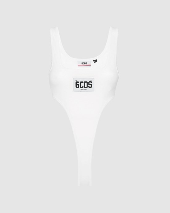 Body GCDS Logo Bodysuit Femme Blanche Foncé | 705864-CNF