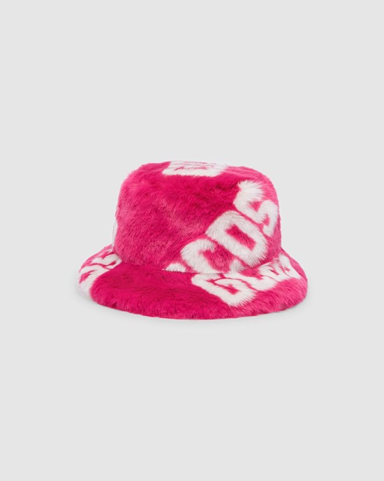 Chapeaux GCDS Faux Fur Bucket Hat Femme Fushia | 450716-UFH