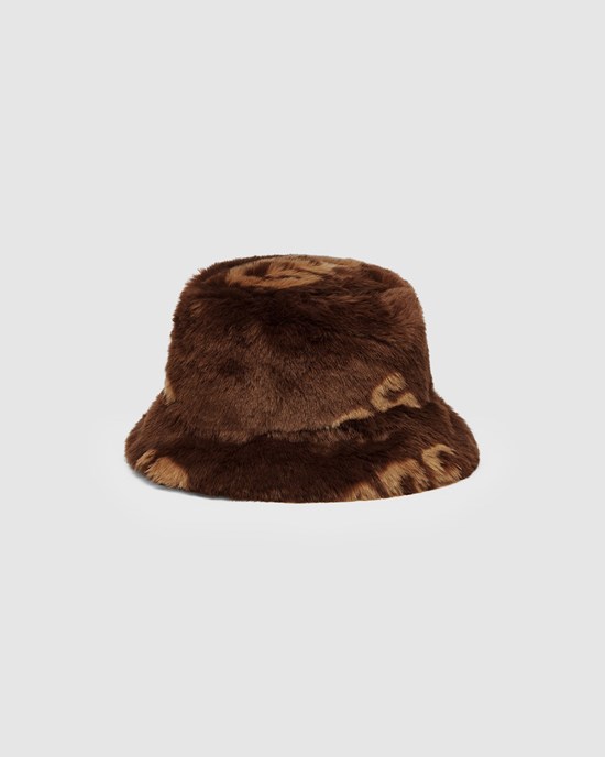 Chapeaux GCDS Faux Fur Bucket Hat Homme Marron | 927456-BZI