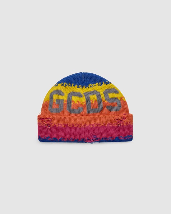 Chapeaux GCDS Rayé Logo Beanie Homme Multicolore | 261580-GUX