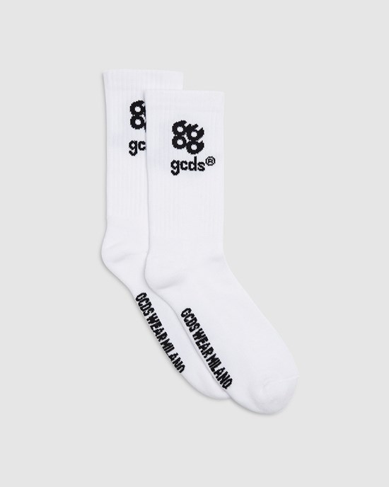 Chaussettes GCDS Bliss Logo Socks Homme Blanche | 146032-SPM
