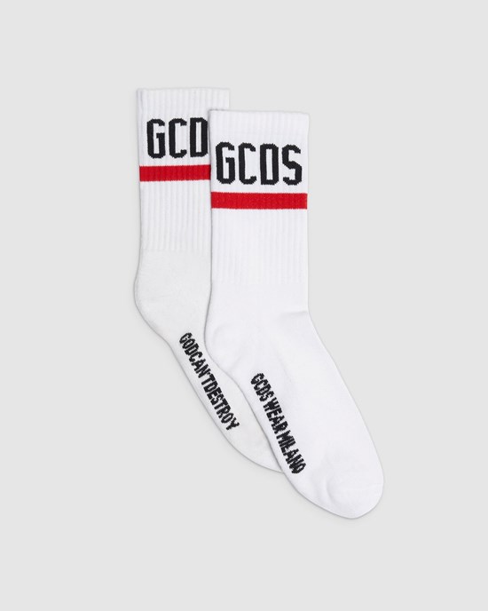 Chaussettes GCDS Logo Socks Femme Blanche | 168057-EBO