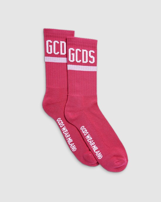 Chaussettes GCDS Logo Socks Femme Corail | 483901-WHJ