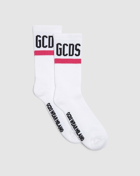 Chaussettes GCDS Logo Socks Homme Fushia | 084613-PWJ