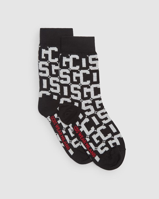 Chaussettes GCDS Monogram Jacquard Socks Femme Noir | 097523-PSO