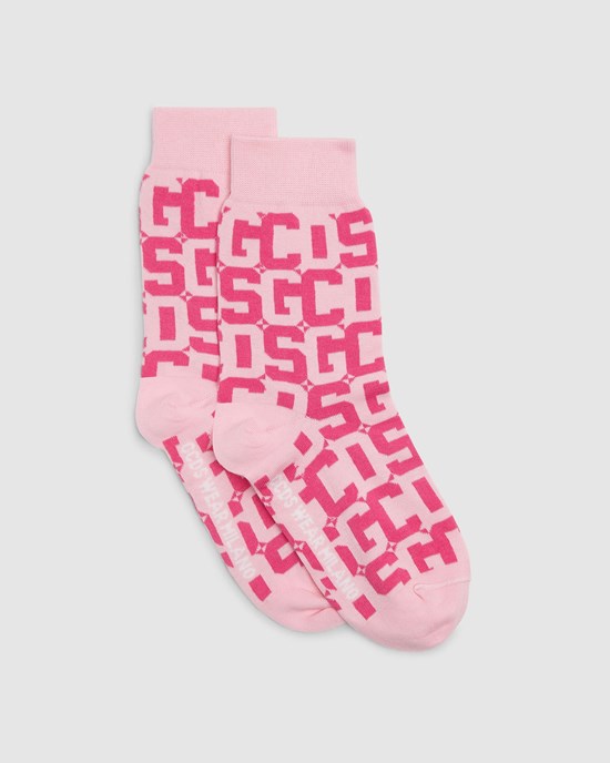 Chaussettes GCDS Monogram Jacquard Socks Femme Rose | 428607-XQA
