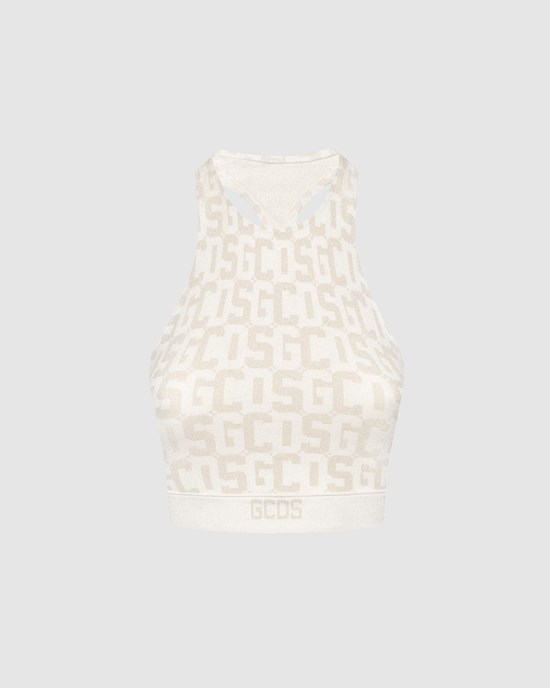 Hauts GCDS Wolford Monogram Crop Top Femme Blanche Foncé | 371829-VYU
