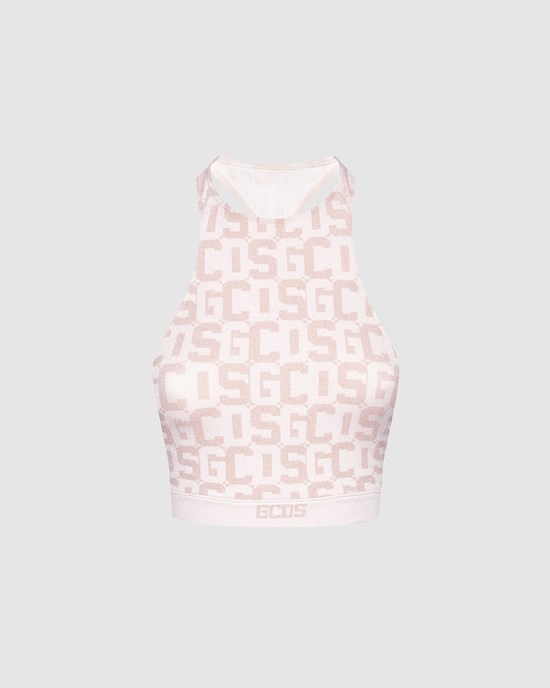 Hauts GCDS Wolford Monogram Crop Top Femme Rose | 786329-VEG