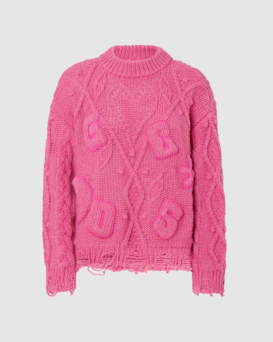 Knitwear GCDS Embroidered Boxy Pull Femme Fushia | 016495-AWB