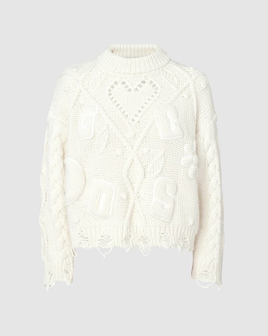 Knitwear GCDS Embroidered Boxy Pull Femme Blanche | 630791-KOD