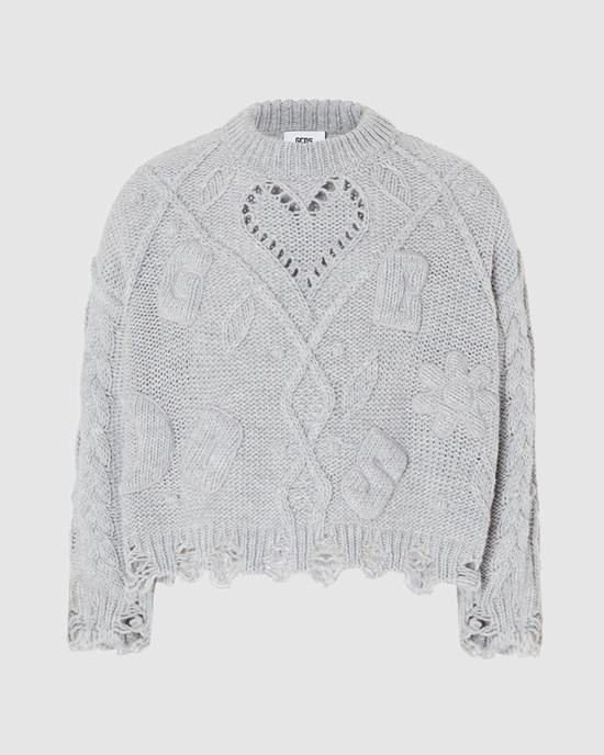 Knitwear GCDS Embroidered Boxy Pull Femme Grise | 905167-TLY