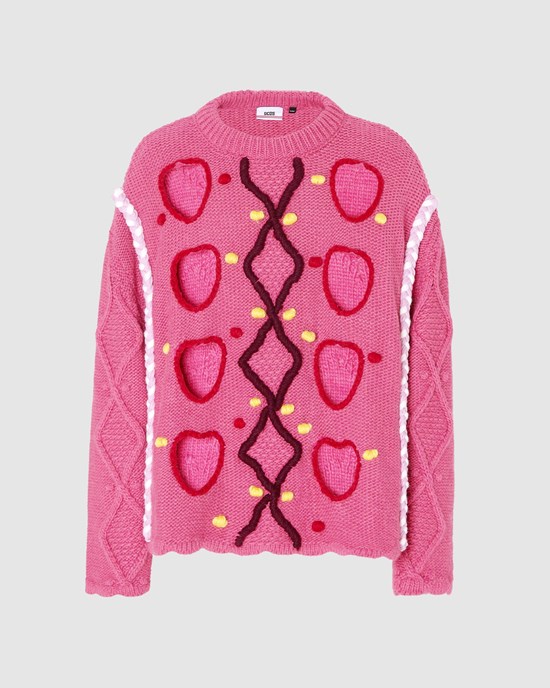 Knitwear GCDS Embroidered Puffy Pull Homme Fushia | 809721-GBW