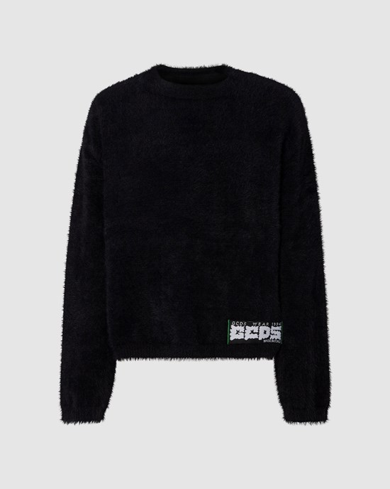 Knitwear GCDS Hairy Boxy Pull Homme Noir | 218450-EMR