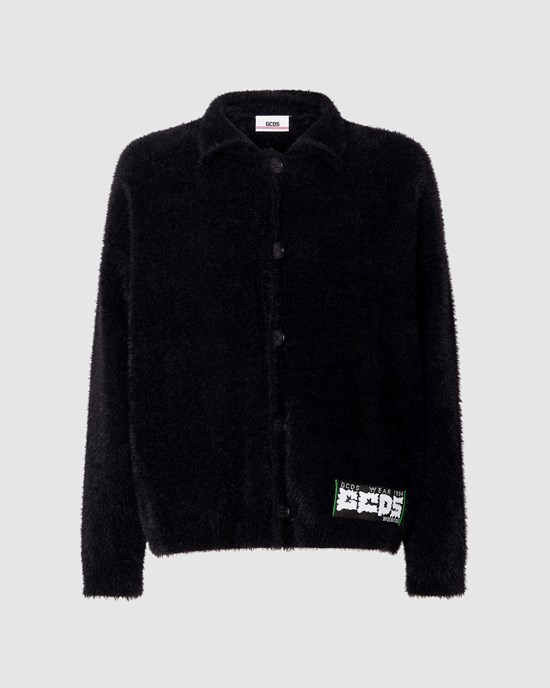 Knitwear GCDS Hairy Cardigan Homme Noir | 148376-HVK