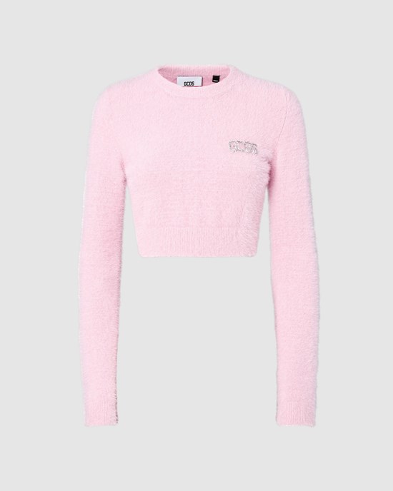 Knitwear GCDS Hairy Cropped Pull Femme Rose | 987610-EDT
