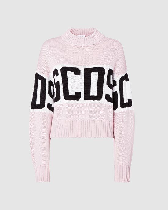 Knitwear GCDS Logo Band Boxy Pull Femme Rose | 203684-HMG