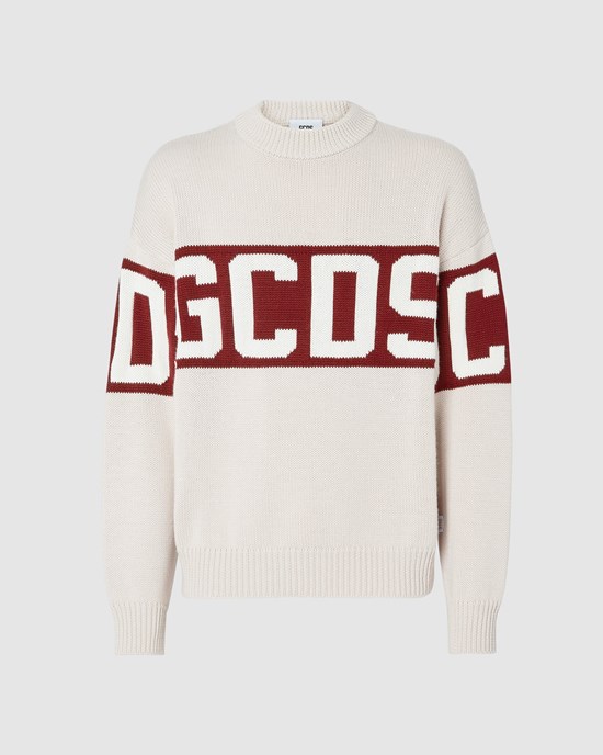 Knitwear GCDS Logo Band Pull Homme Blanche | 103648-KEZ