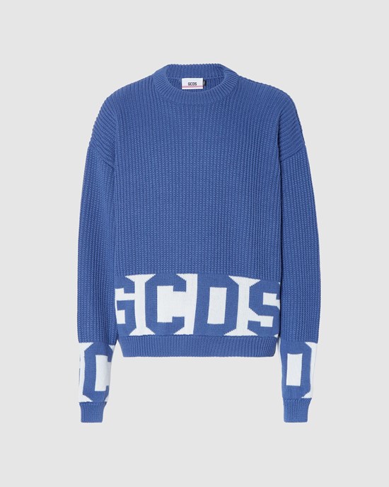 Knitwear GCDS Low Band Pull Homme Bleu | 673928-OLM