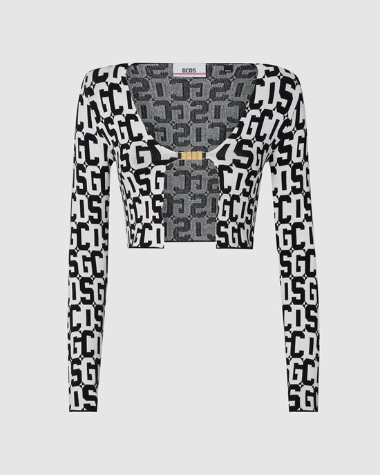 Knitwear GCDS Monogram Jacquard Mini Cardigan Femme Noir | 510932-FXT