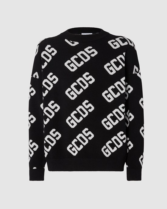 Knitwear GCDS Monogram Jacquard Pull Femme Noir | 487562-VHQ