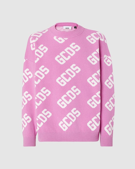 Knitwear GCDS Monogram Jacquard Pull Femme Fushia | 569123-VAP