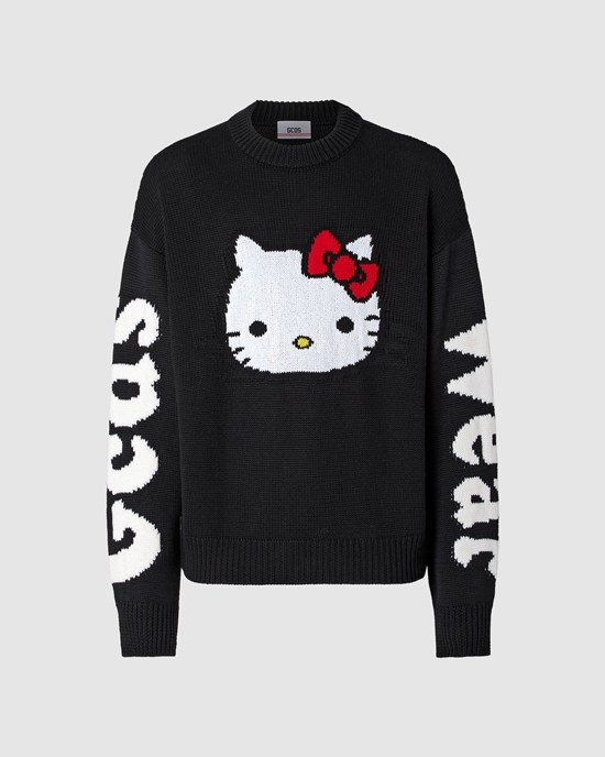 Knitwear GCDS Hello Kitty Laine Blend Pull Femme Noir | 623579-JWL