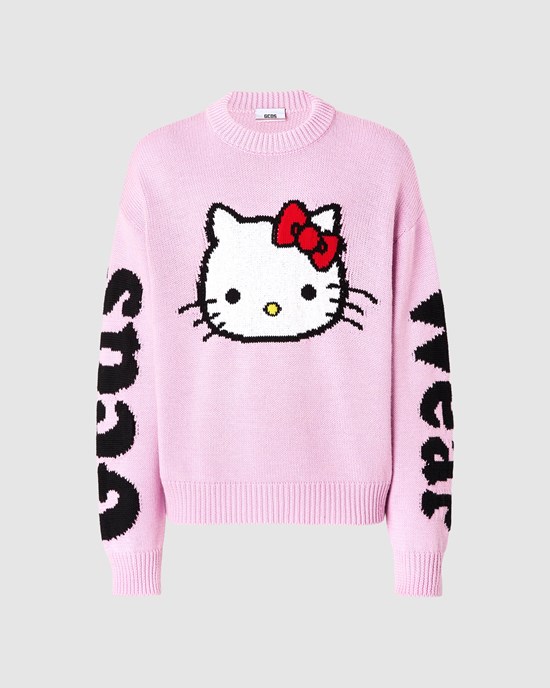 Knitwear GCDS Hello Kitty Laine Blend Pull Homme Rose | 896413-DFX