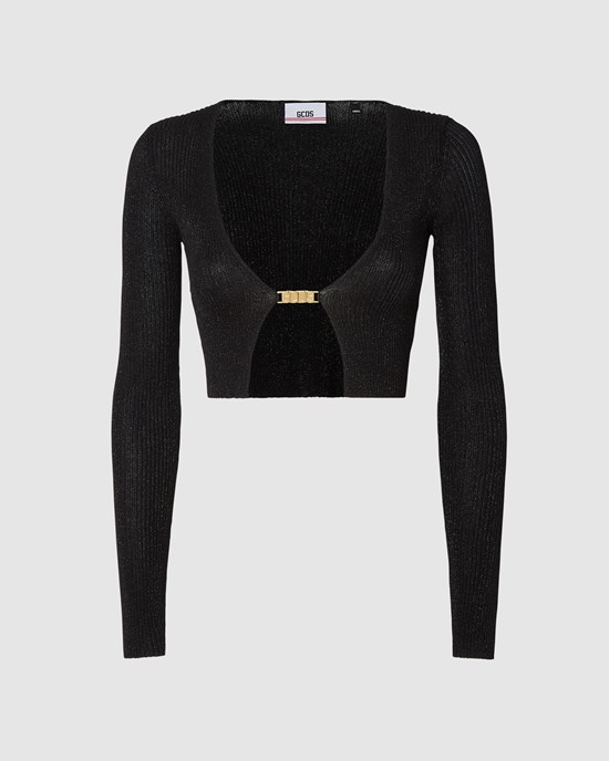 Knitwear GCDS Lurex Mini Cardigan Femme Noir | 967820-DYR