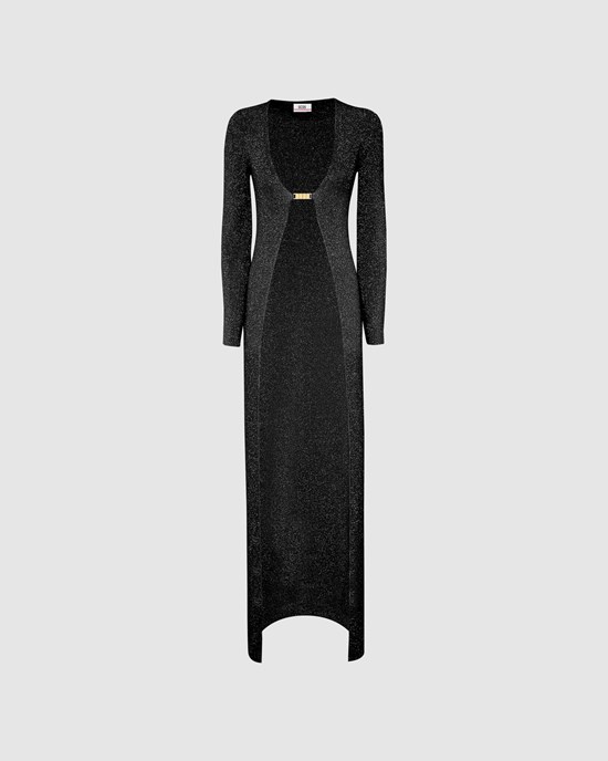 Knitwear GCDS Lurex Nervuré Long Cardigan Femme Noir | 136290-HPQ