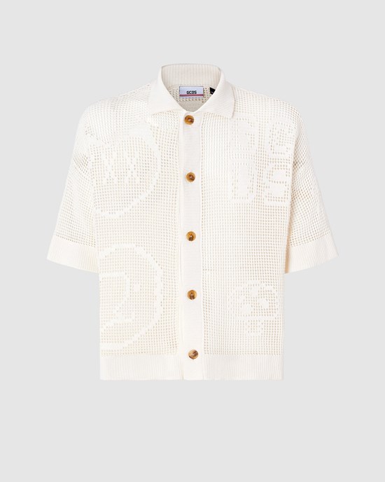 Knitwear GCDS Plush Crochet Polo Homme Blanche | 431825-MDR