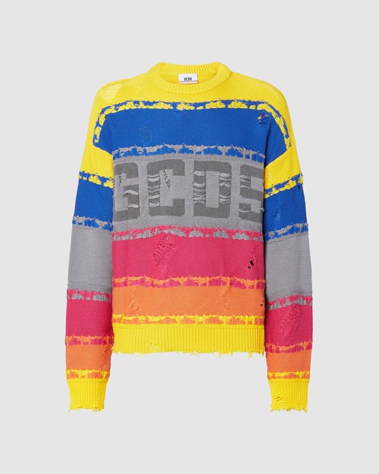 Knitwear GCDS Rayé Logo Pull Homme Multicolore | 243981-MZX
