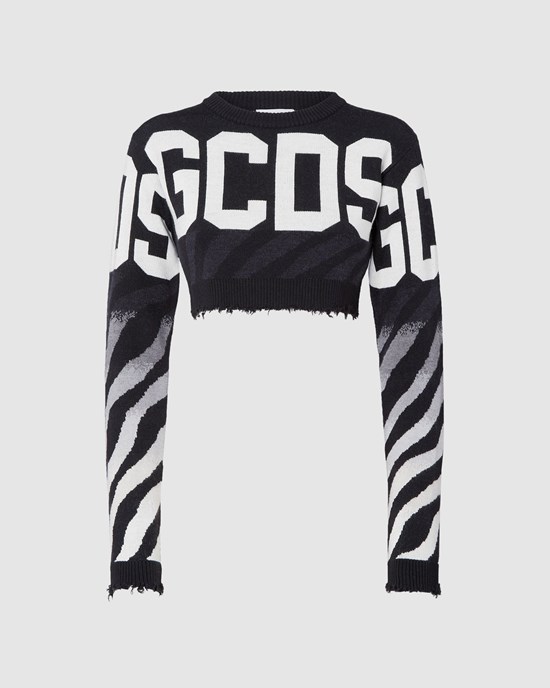 Knitwear GCDS Zebra Cropped Pull Femme Noir | 426910-WMP