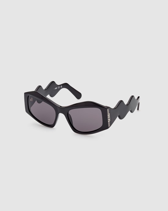 Lunettes de Soleil GCDS Gd0023 Geometric Sunglasses Femme Noir | 381602-SHI