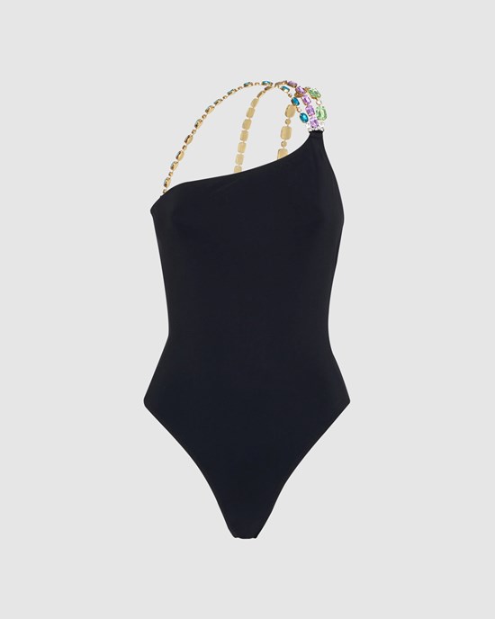 Maillots De Bain GCDS Bling One Shoulder Swimsuit Femme Noir | 297840-JAD