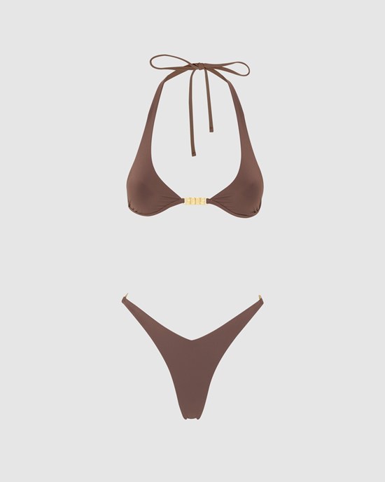 Maillots De Bain GCDS Metallic Logo Clip Bikini Femme Marron | 162389-ZVT