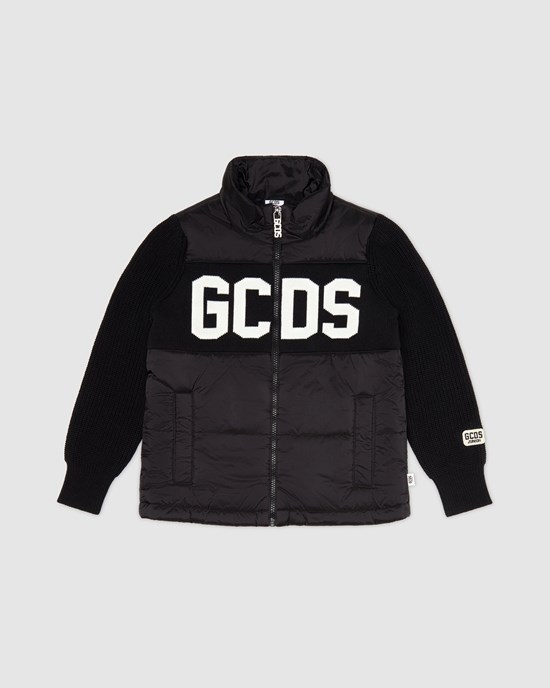 Manteaux GCDS Logo Puffercoat Enfant Noir | 491086-NYV