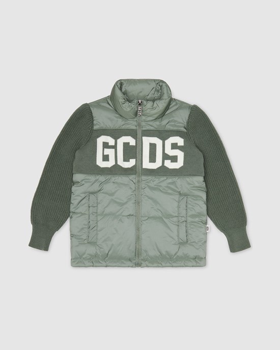 Manteaux GCDS Logo Puffercoat Enfant Vert | 534012-OVP