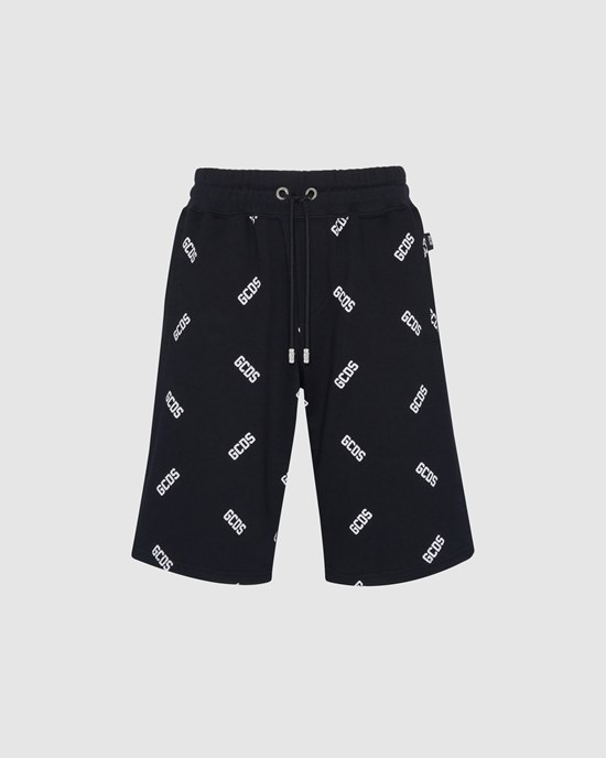 Pantalons GCDS Allover Logo Shorts Homme Noir | 284051-SOK
