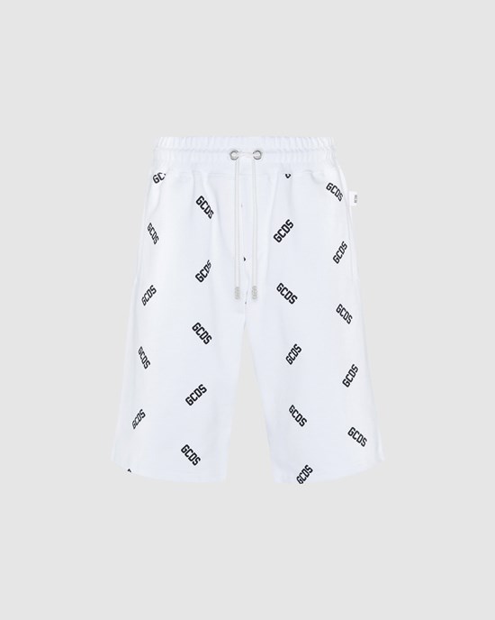 Pantalons GCDS Allover Logo Shorts Homme Blanche | 743816-ZFG