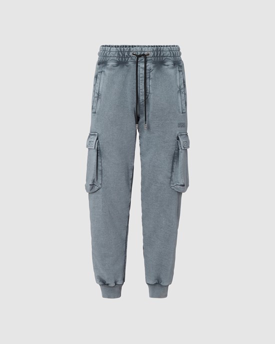 Pantalons GCDS Overdyed Gcds Cargo Sweatbottoms Homme Noir | 385419-GMI