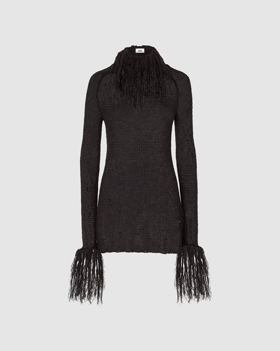 Peignoir GCDS Fluffy Knit Robe Femme Noir | 701498-ULZ