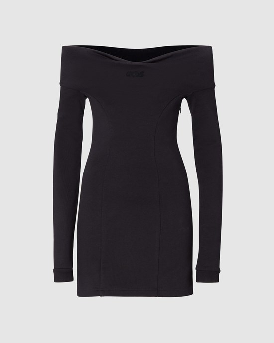 Peignoir GCDS Jersey Long Sleeves Mini Robe Femme Noir | 806214-QGA