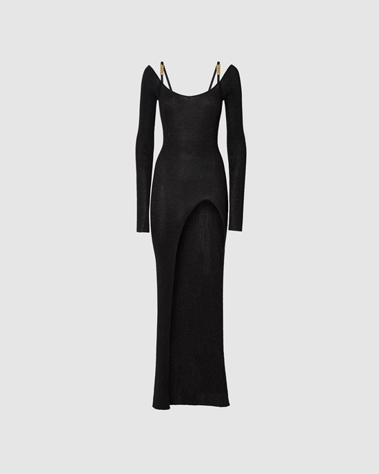 Peignoir GCDS Lurex Long Robe Femme Noir | 672893-XCB