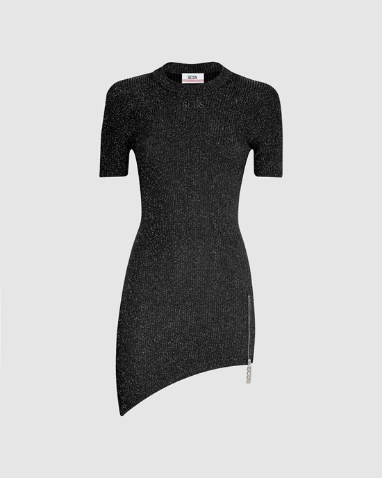 Peignoir GCDS Lurex Nervuré Asymmetrical Robe Femme Noir | 074139-WHI