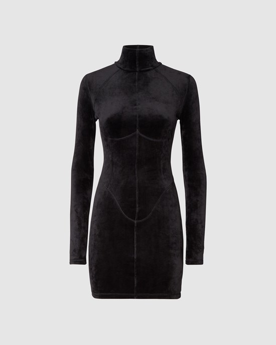 Peignoir GCDS Stretch Velvet Mini Robe Femme Noir | 375289-GAX