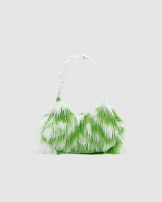 Sacs GCDS Faux Fur Hobo Bag Femme Vert | 148306-INM