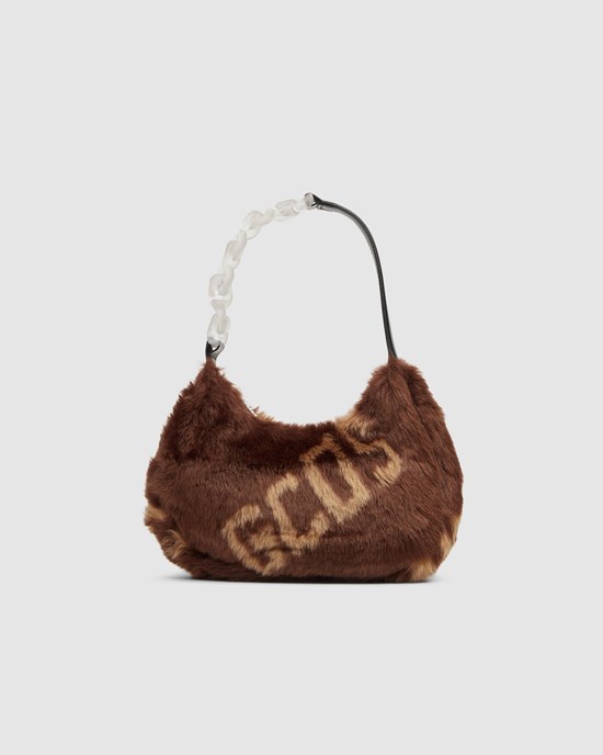 Sacs GCDS Faux Fur Hobo Bag Femme Marron | 891432-LAN