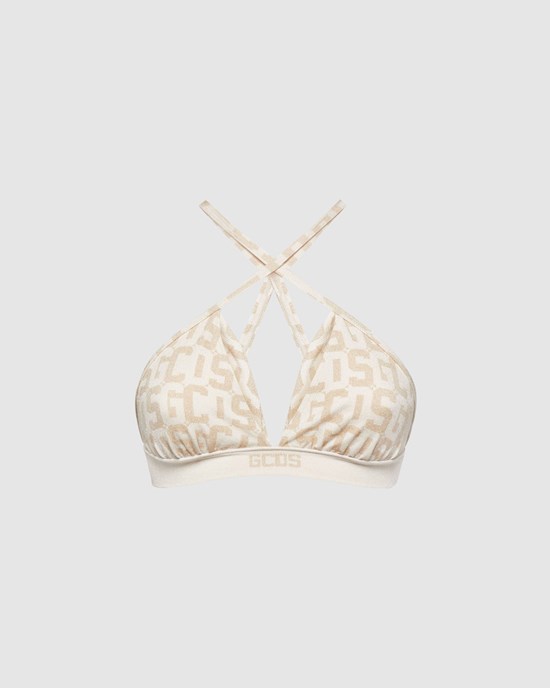 Sous Vêtement GCDS Wolford Monogram Triangle Top Sans Manches Femme Blanche Foncé | 031695-KQD