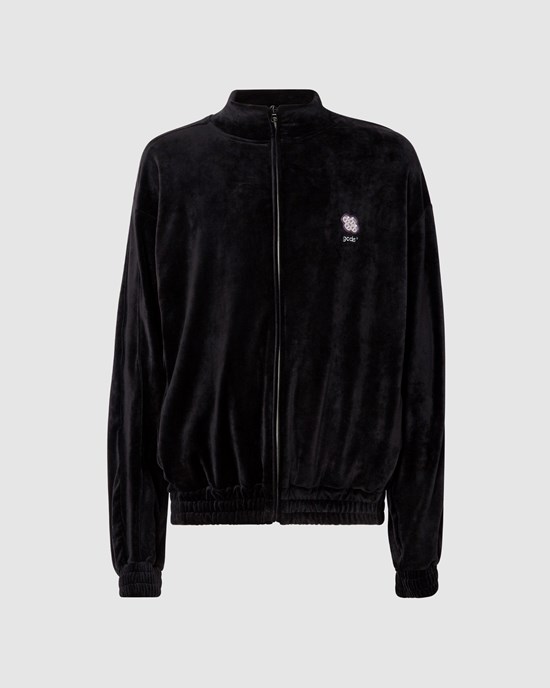 Sweat À Capuche GCDS Bliss Logo Velvet Piste Top Homme Noir | 260934-YOW