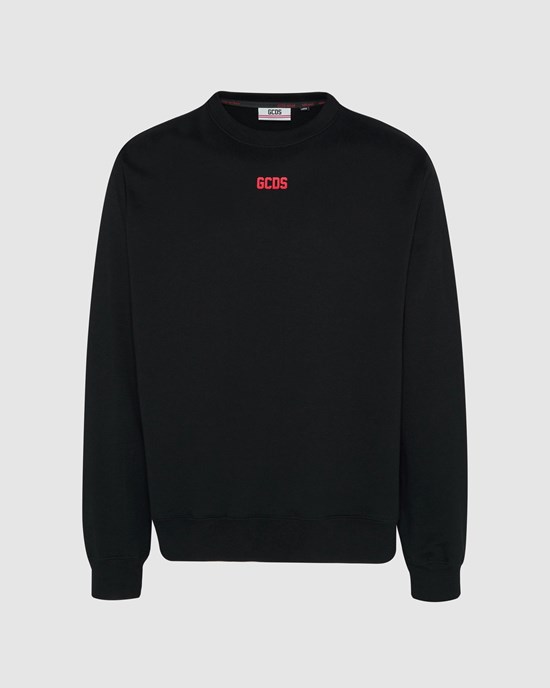 Sweat À Capuche GCDS Eco Logo Regular Crewneck Homme Noir | 465708-COH